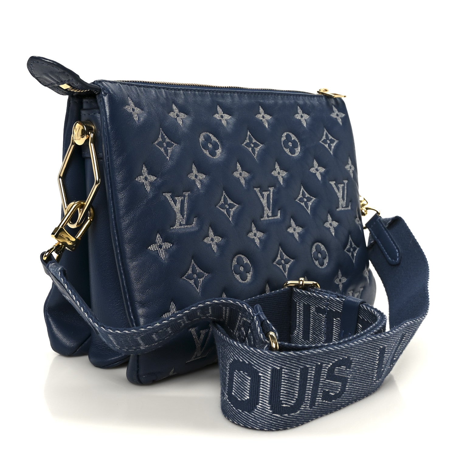 Lambskin Embossed Monogram Coussin PM Denim Blue