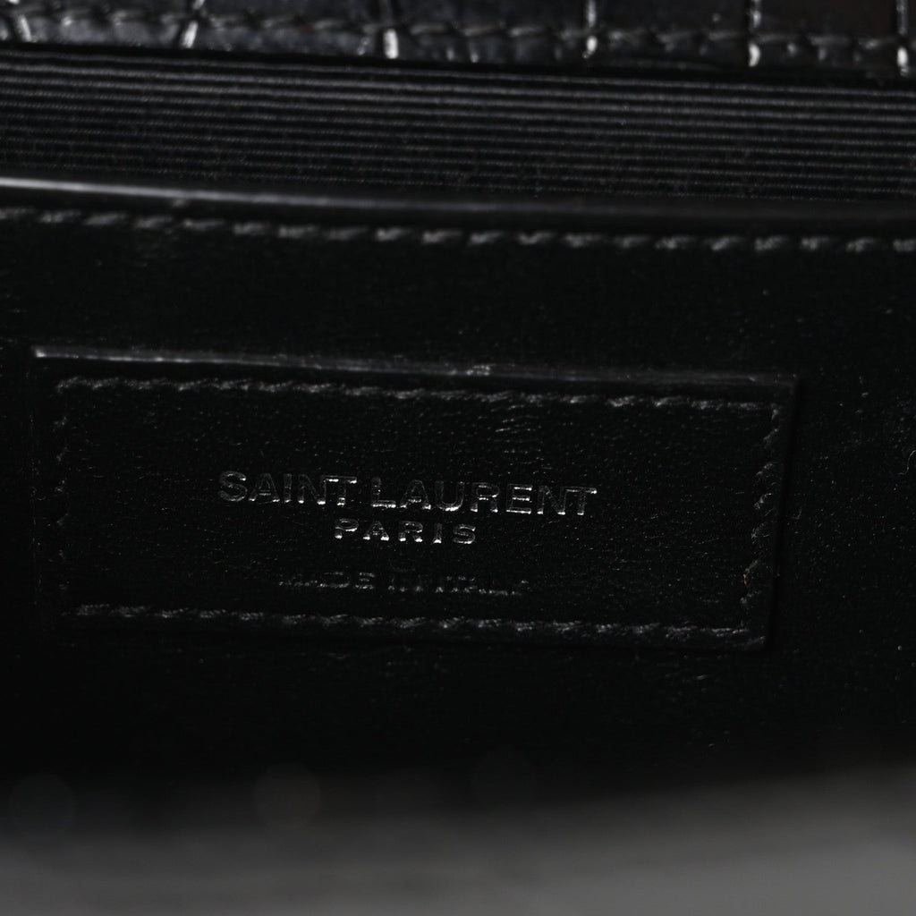 Calfskin Crocodile Embossed Small Classic Monogram Kate Tassel Satchel Black