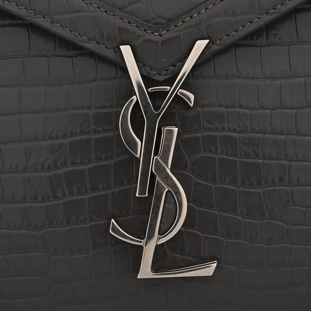 Calfskin Crocodile Embossed Medium Classic Monogram Cassandra Top Handle Fog