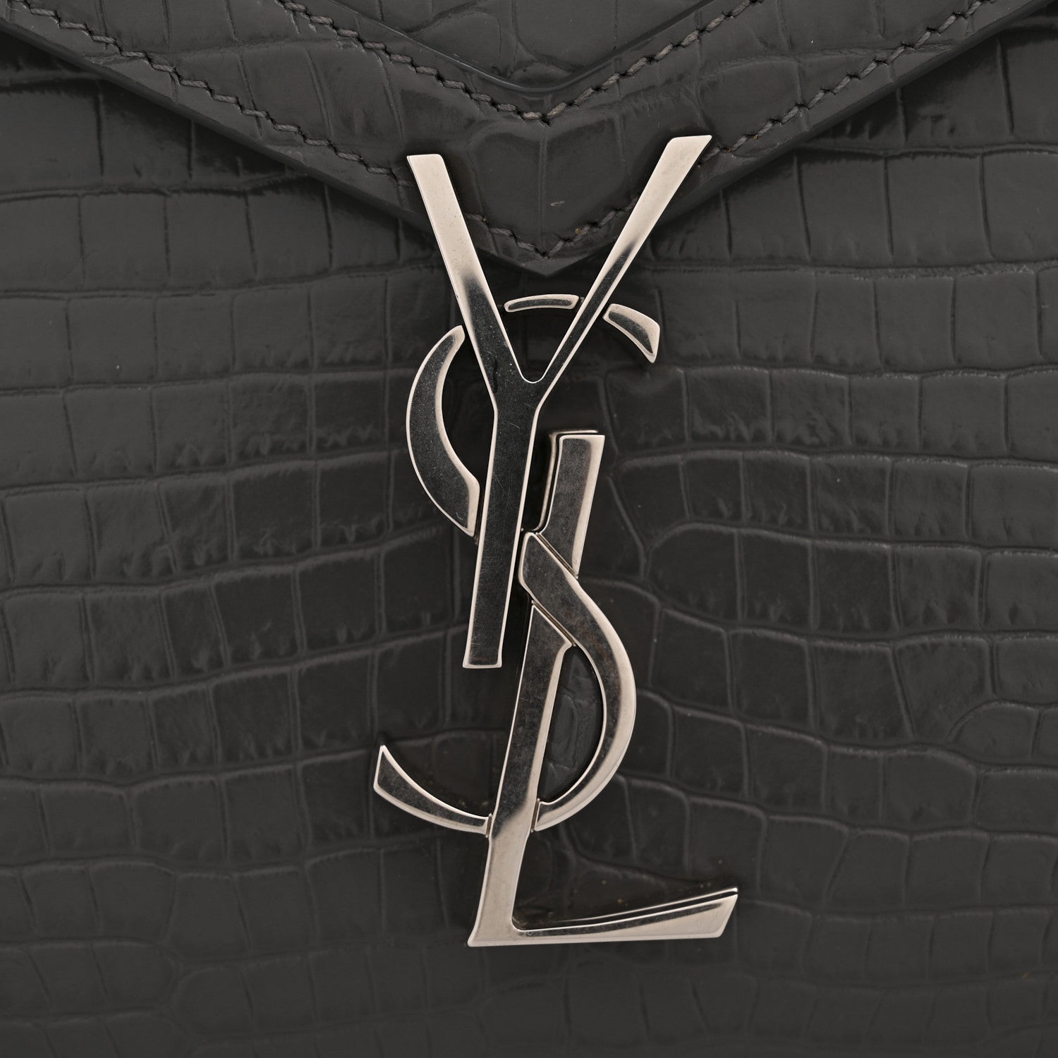 Calfskin Crocodile Embossed Medium Classic Monogram Cassandra Top Handle Fog