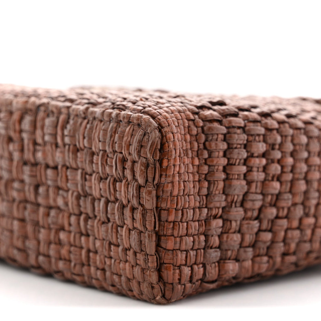 Braided Raffia Quilted Top Handle Slim Vanity With Chain Brown