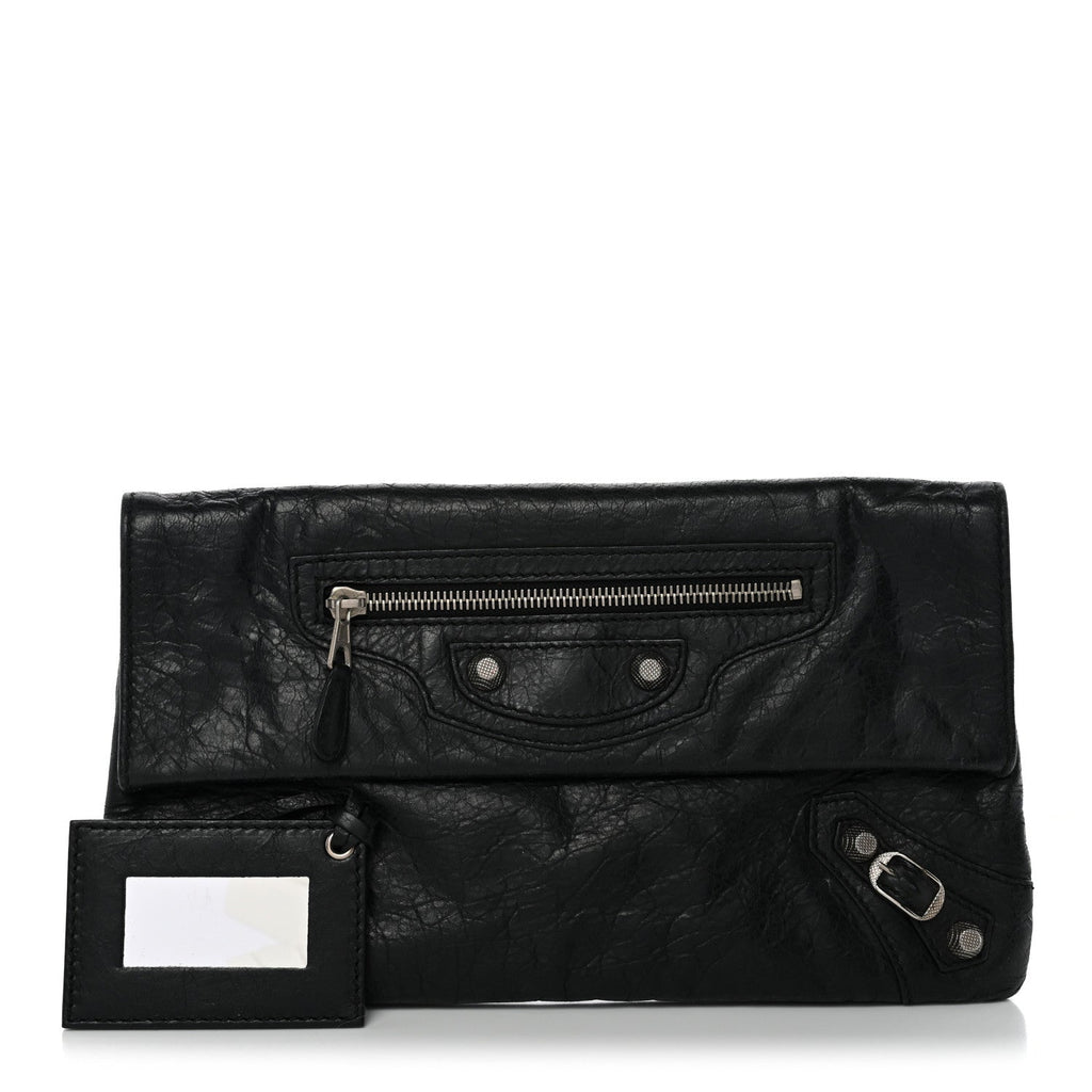 Agneau Giant 12 Silver Hardware Envelope Clutch Black