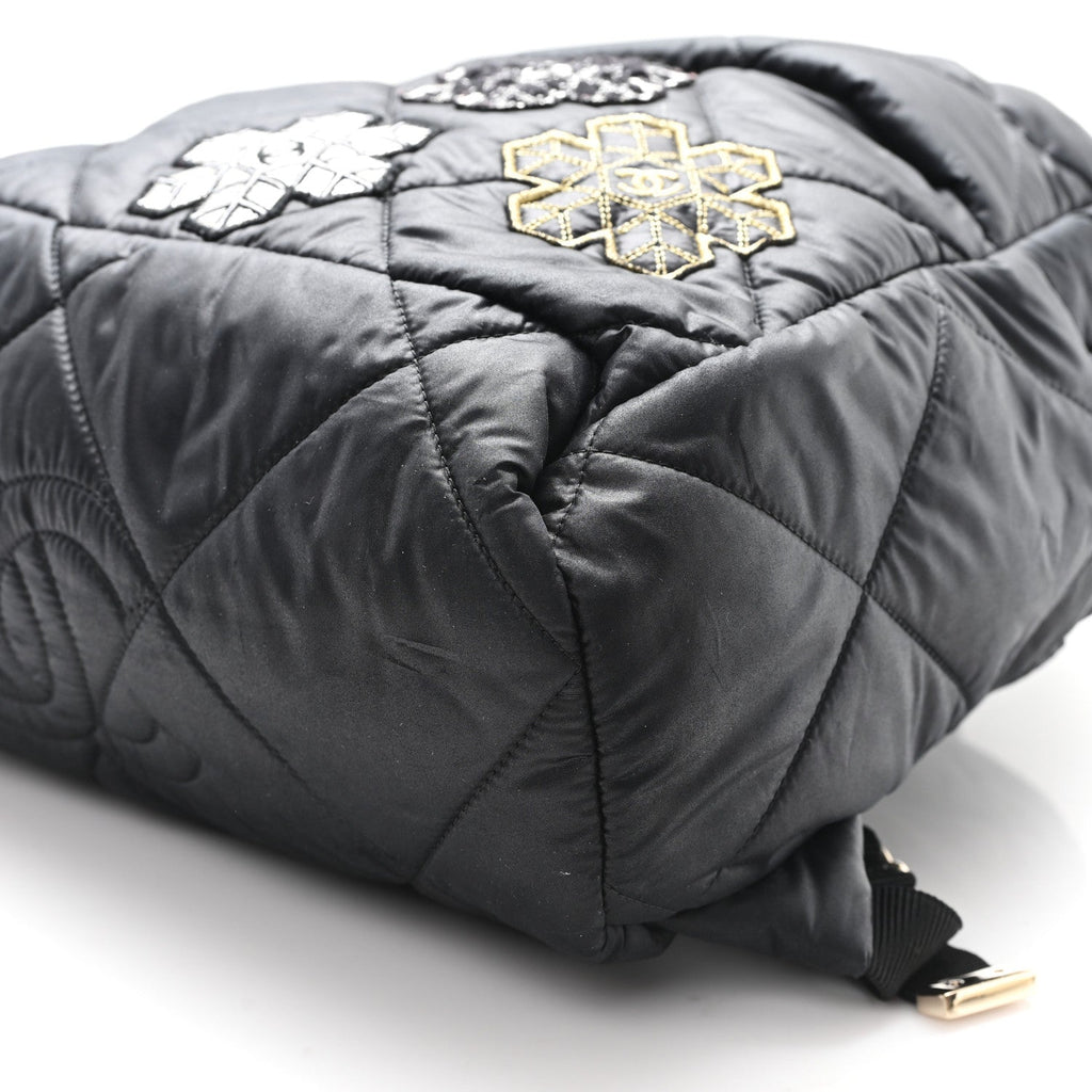 Nylon Tweed Quilted Small Coco Neige Snowflake Backpack Black