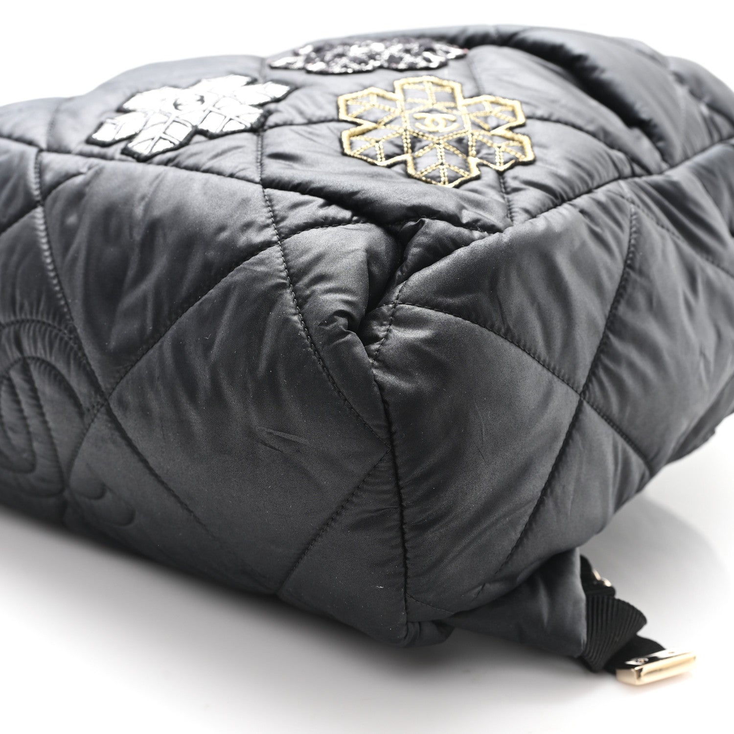 Nylon Tweed Quilted Small Coco Neige Snowflake Backpack Black