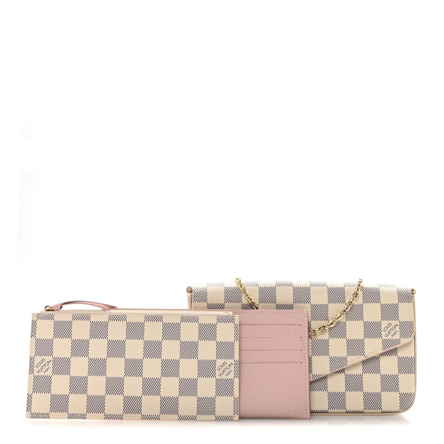 Damier Azur Pochette Felicie Chain Wallet Rose Ballerine