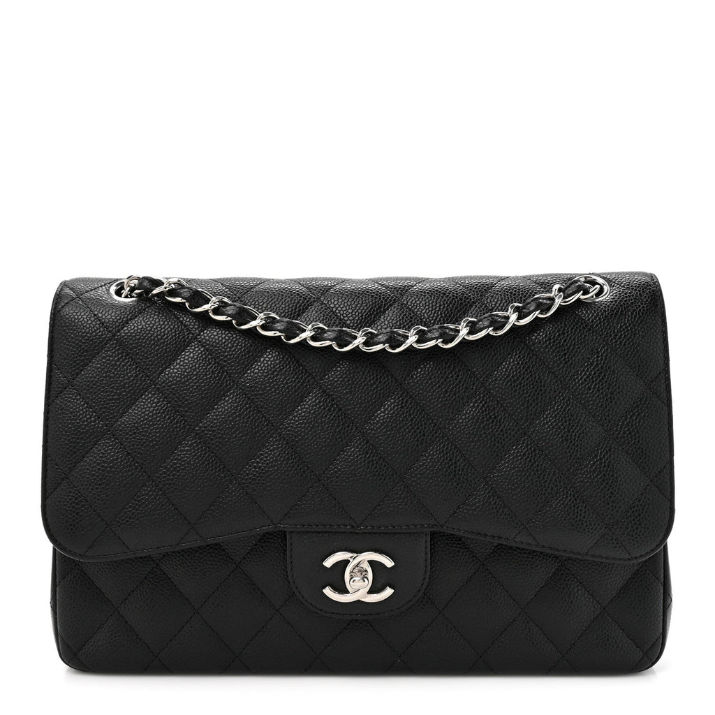 Caviar Quilted Jumbo Double Flap Black