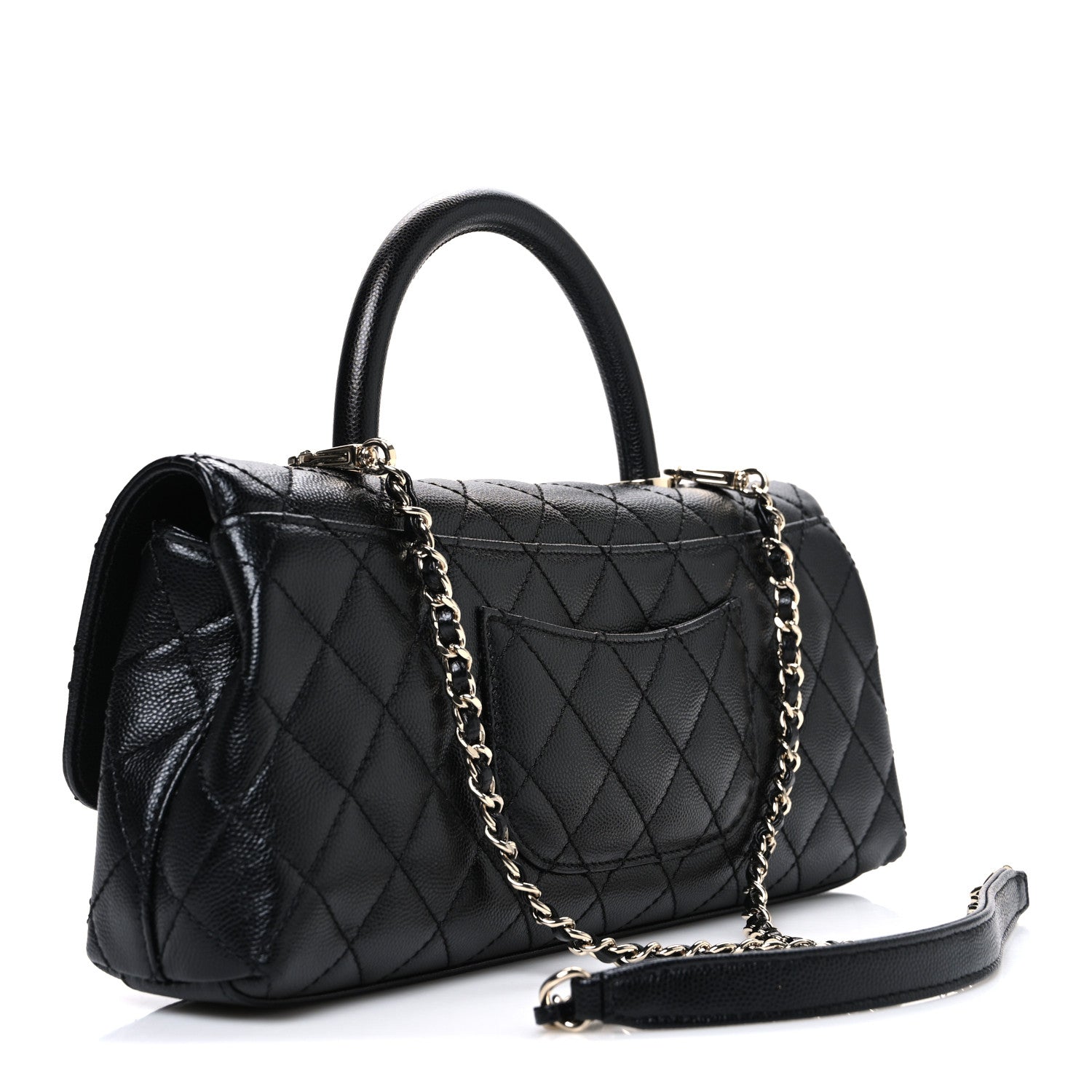 Caviar Quilted Maxi East West Coco Handle Flap Black