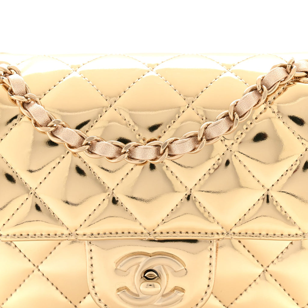Mirror Calfskin Metallic Calfskin Quilted Hollywood Boulevard Mini Flap Gold