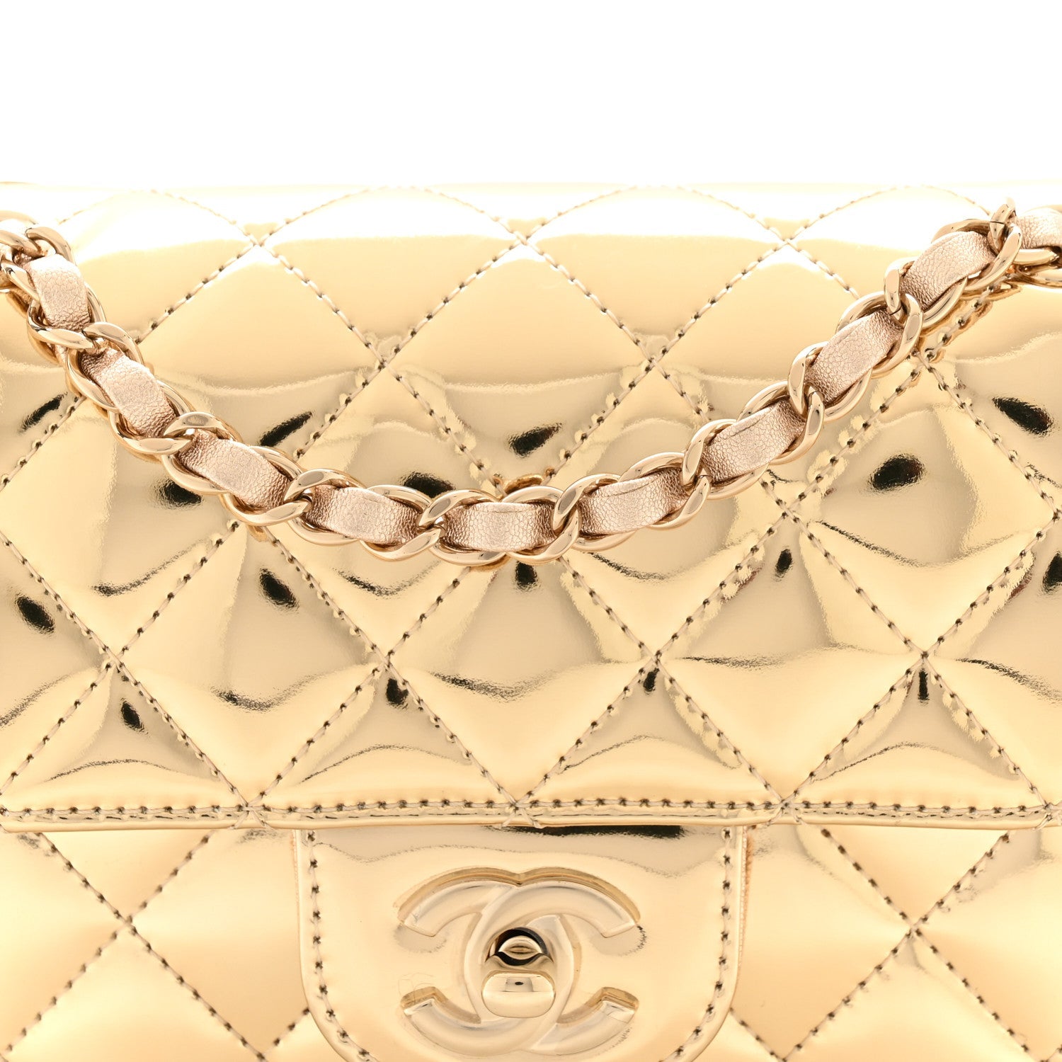 Mirror Calfskin Metallic Calfskin Quilted Hollywood Boulevard Mini Flap Gold