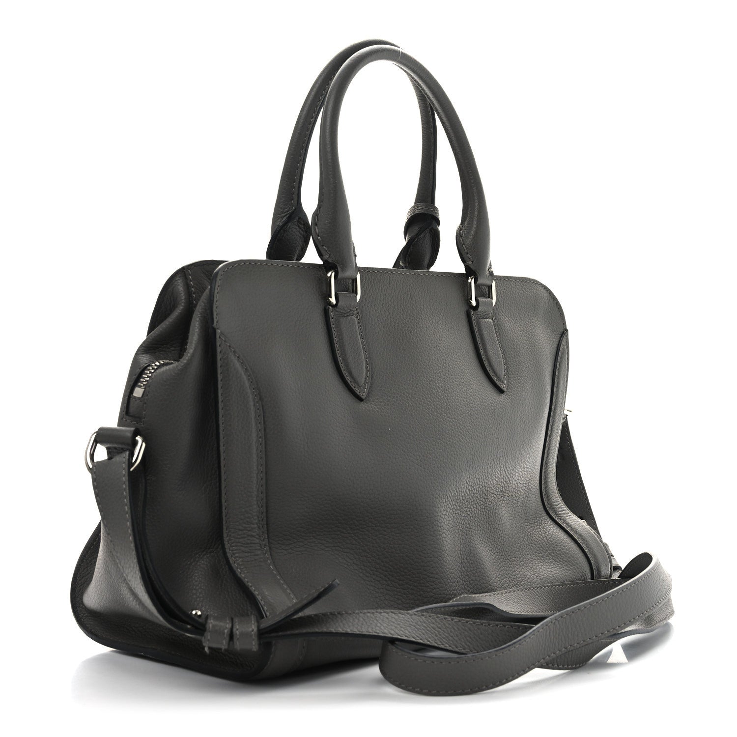 Pebbled Calfskin Small Skull Padlock Zip Around Tote Dark Grey