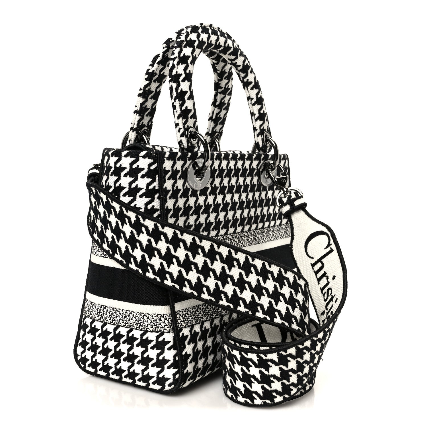 Canvas Houndstooth Embroidered Medium Lady D-Lite Black White