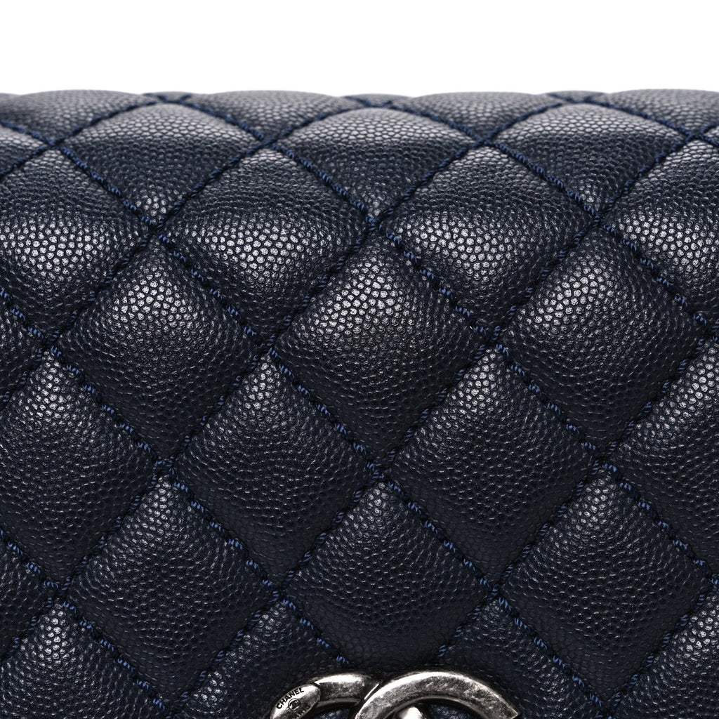 Caviar Quilted Small Coco Handle Flap Navy