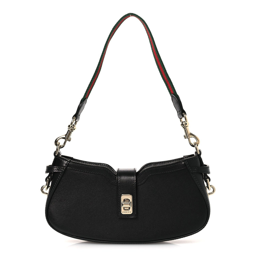 Calfskin Mini Moon Side Shoulder Bag Black