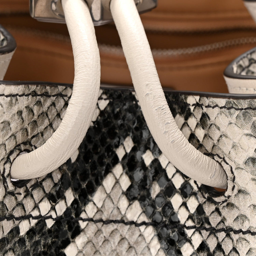 Calfskin Snakeskin Embossed Cinch M Bucket Bag Neutral