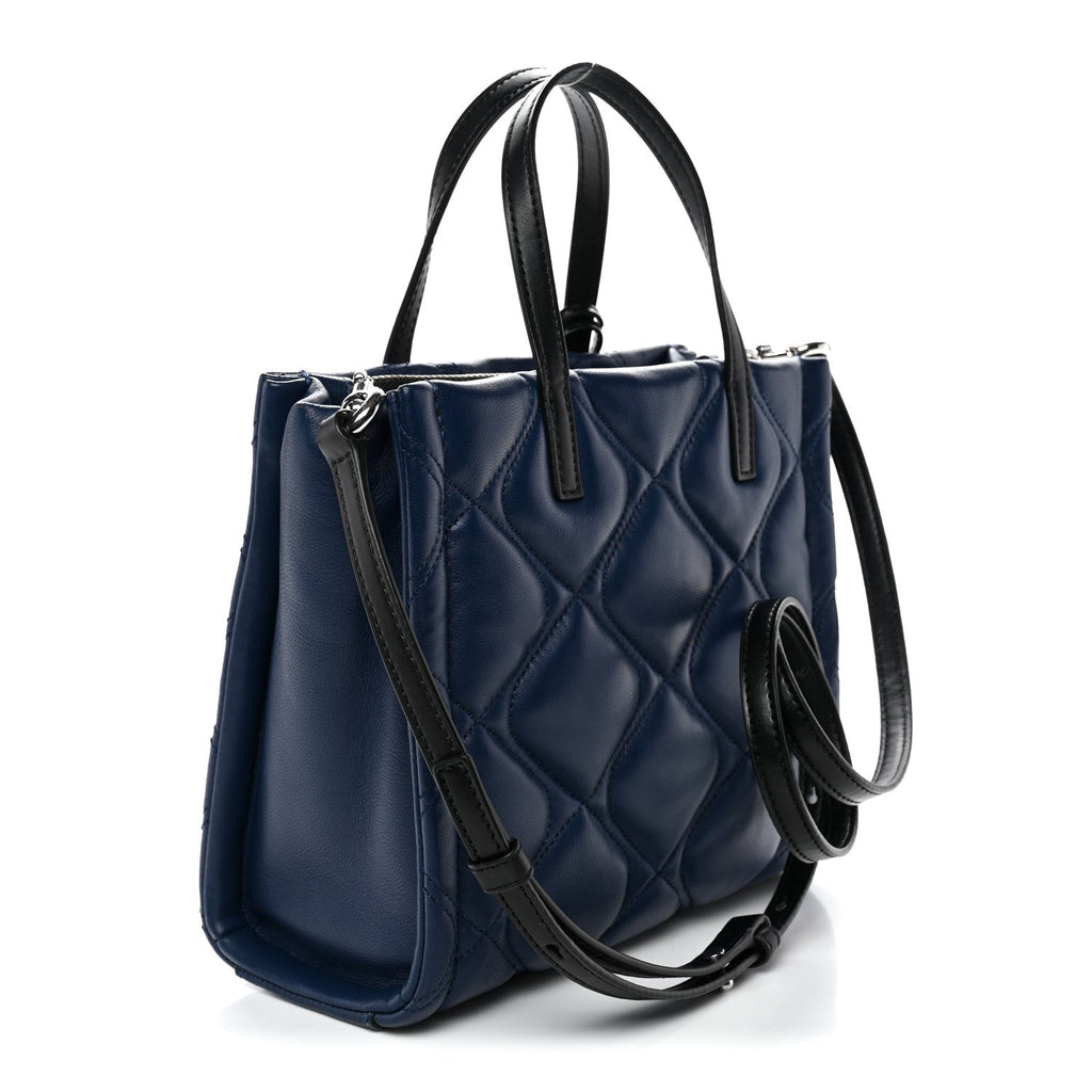 Lambskin Quilted Mini Grind Tote Bag Azure Blue