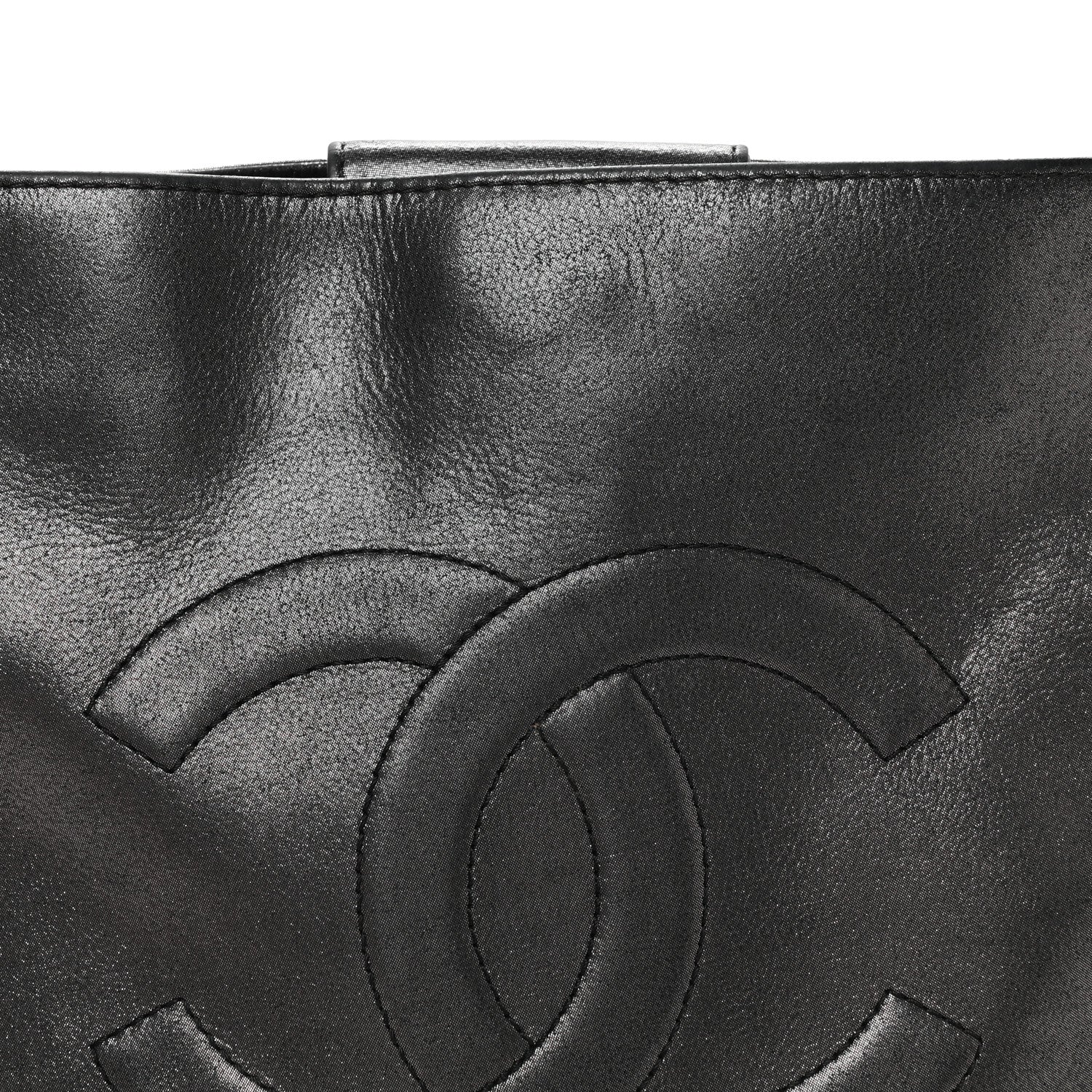 Iridescent Calfskin CC East West Shopping Tote Black