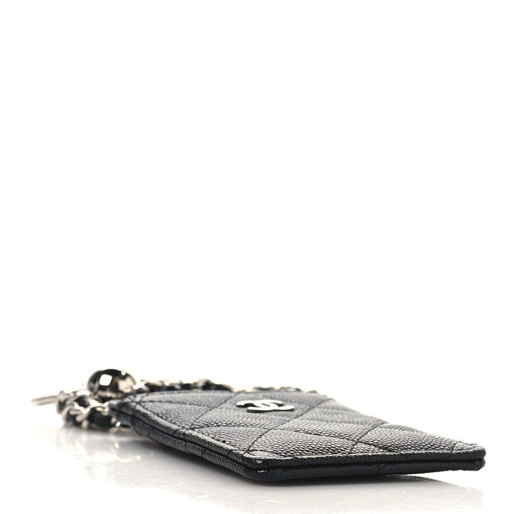Caviar Quilted Key Holder  Holder On Chain Black