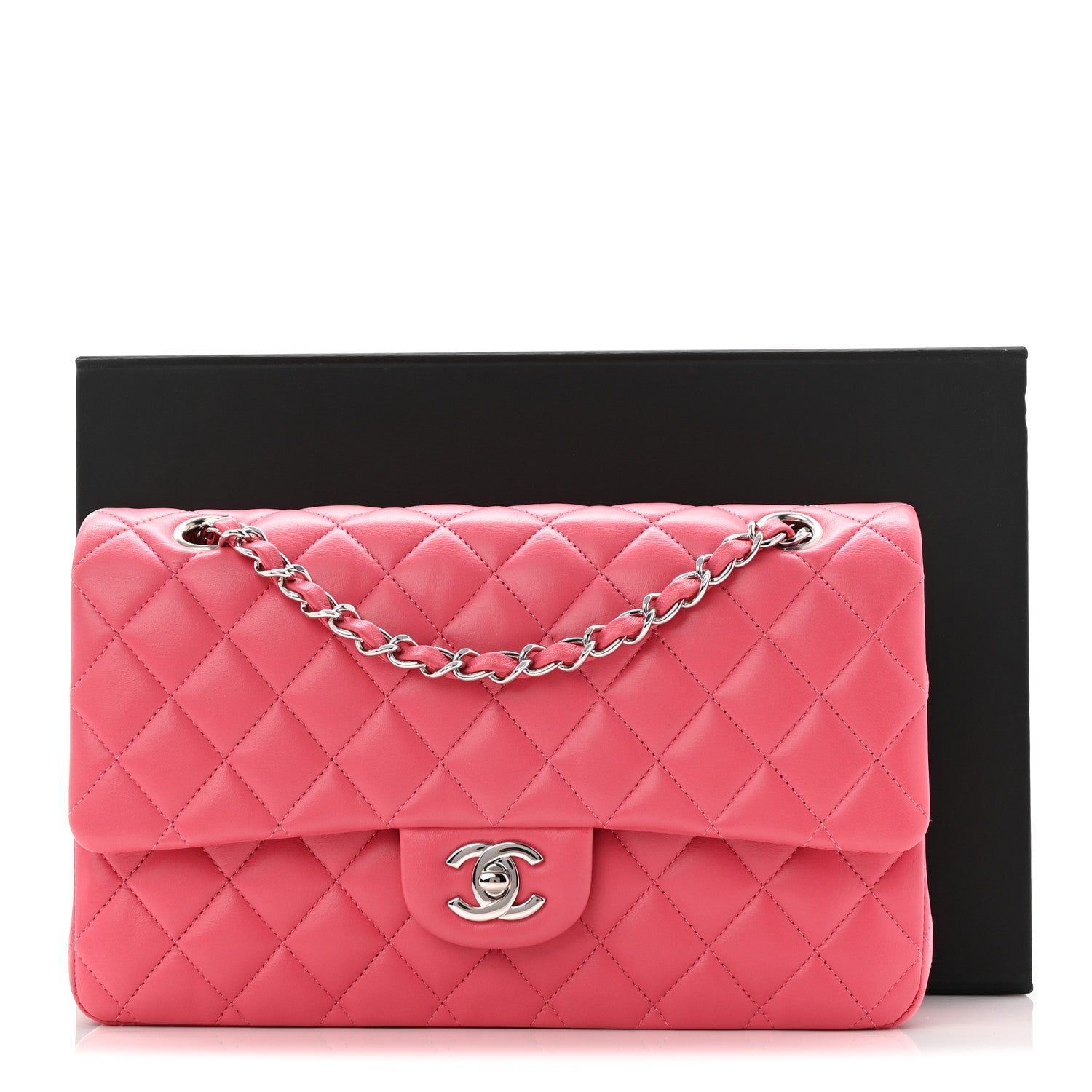 Lambskin Quilted Medium Double Flap Pink