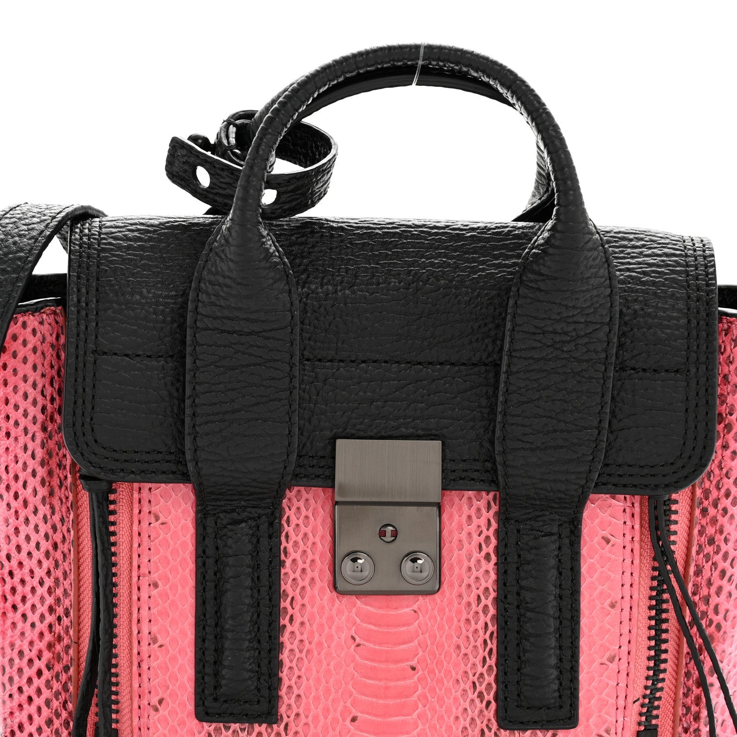 Textured Calfskin Elaphe Snakeskin Mini Pashli Satchel Pink Black