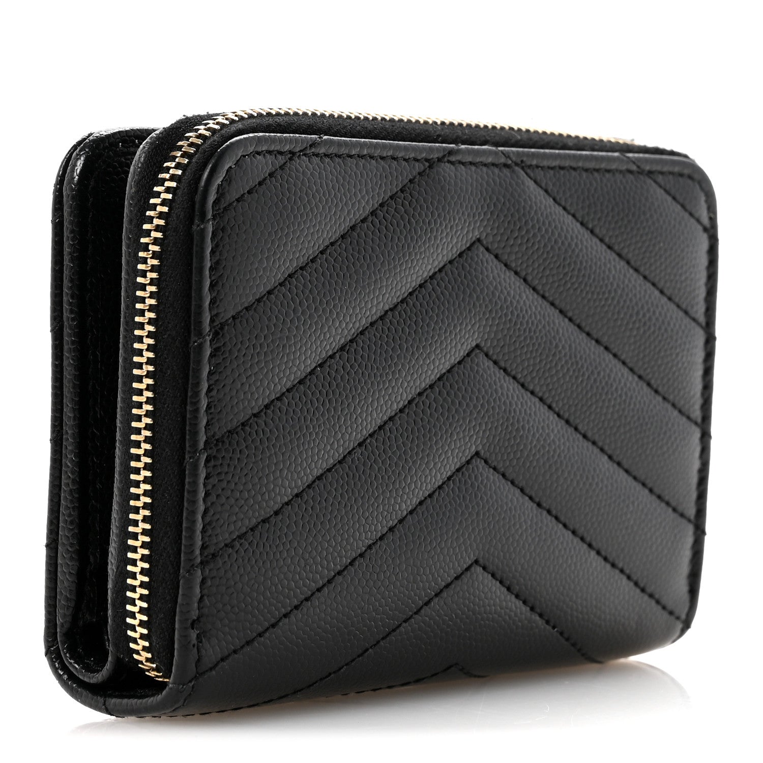 Grain De Poudre Matelasse Chevron Monogram Compact Zip Around Wallet Black