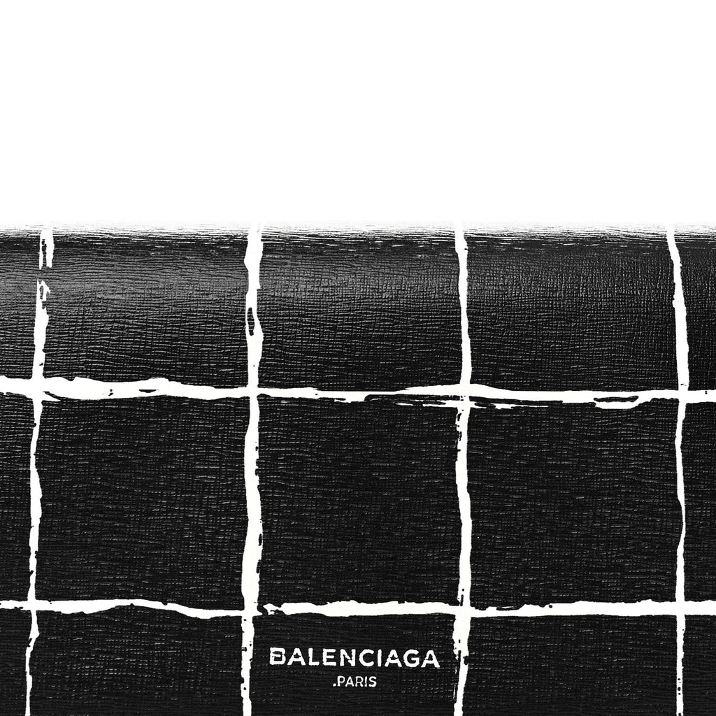 Saffiano Square Check Wallet Black White