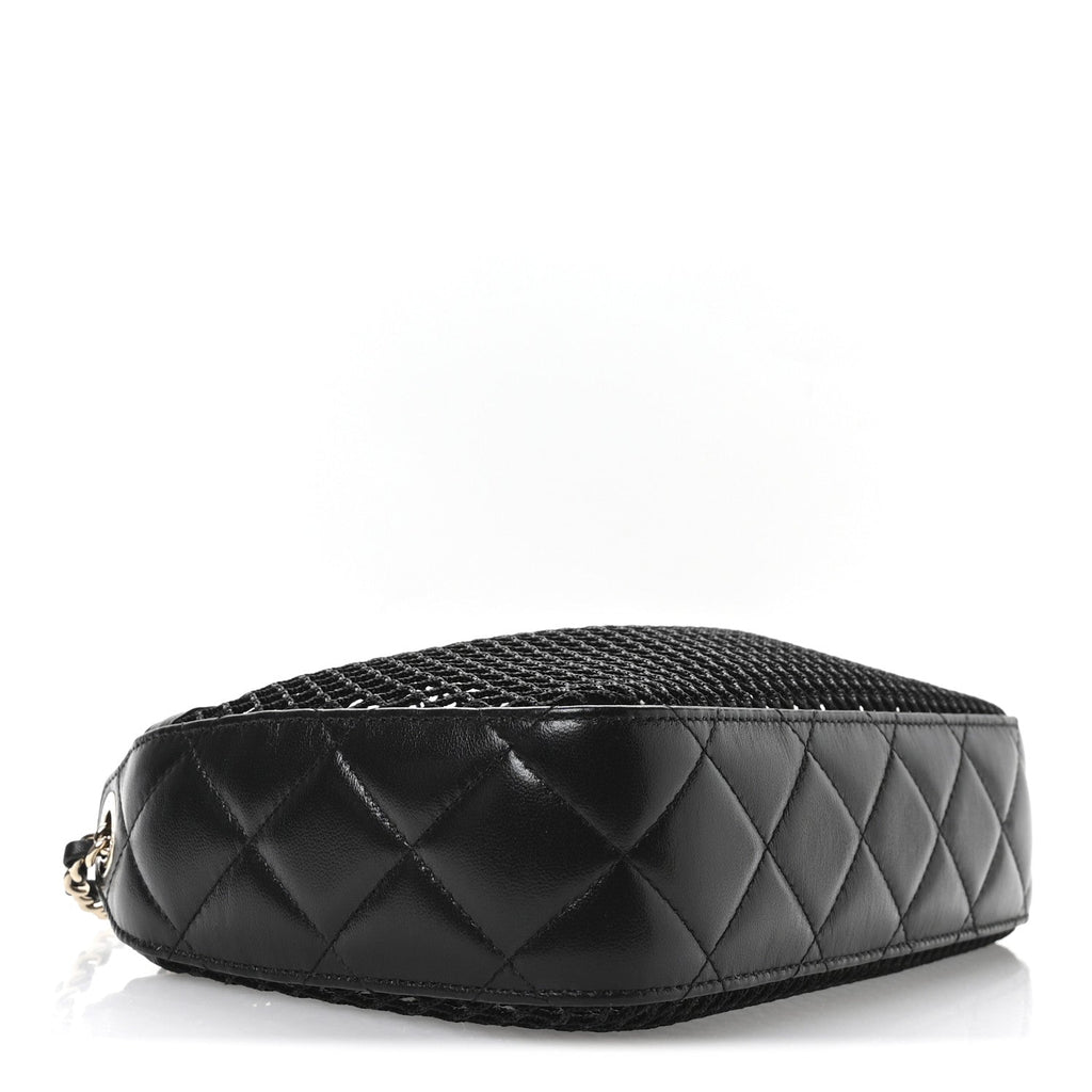 Mesh Shiny Lambskin Clutch With Chain Black