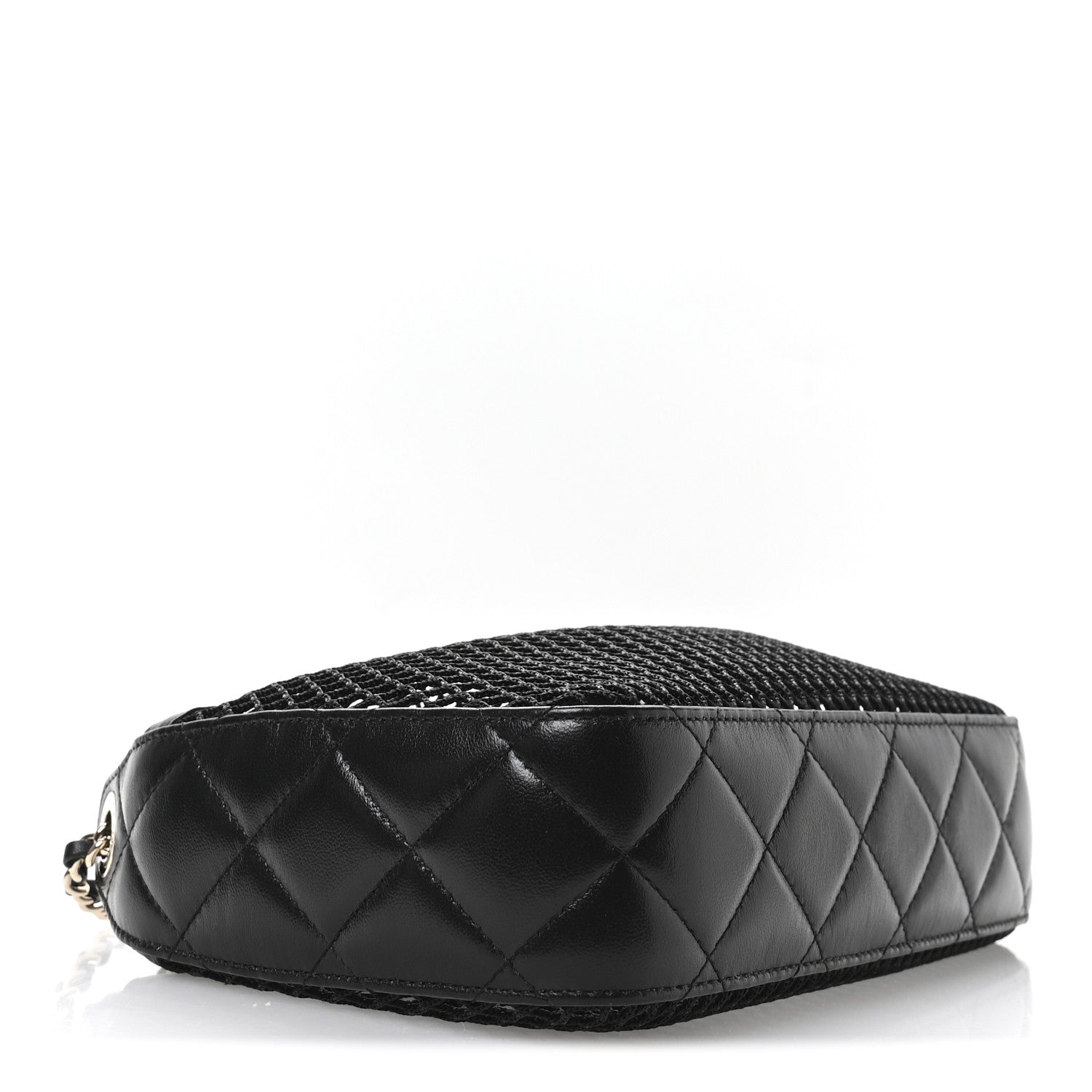 Mesh Shiny Lambskin Clutch With Chain Black