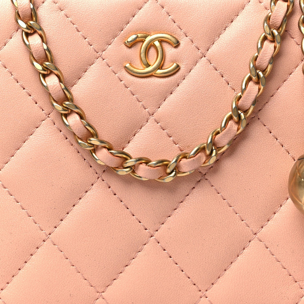 Lambskin Quilted CC Pearl Crush Camera Case Light Pink