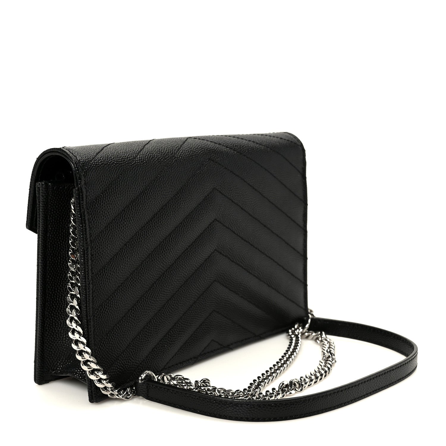 Grain De Poudre Matelasse Chevron Monogram Envelope Chain Wallet Black