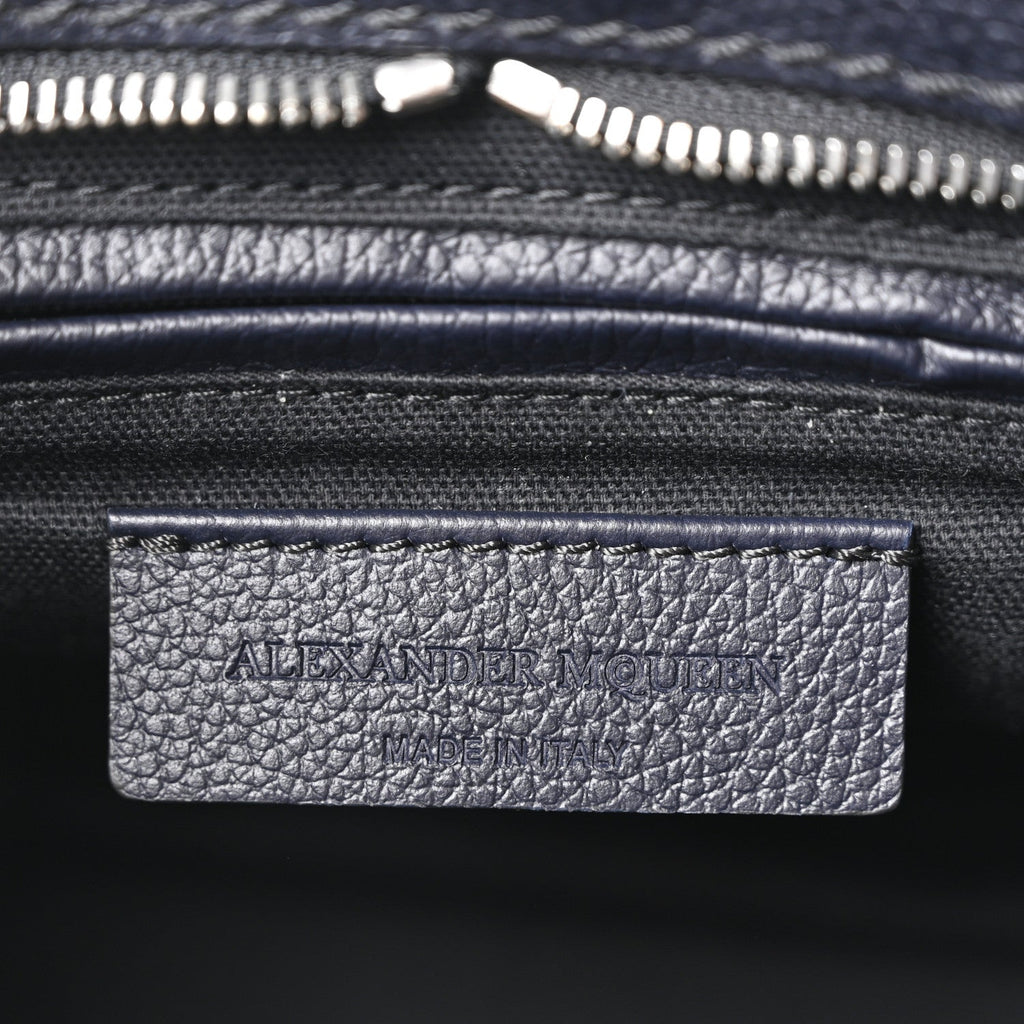 Pebbled Calfskin Small Skull Padlock Zip Around Tote Navy