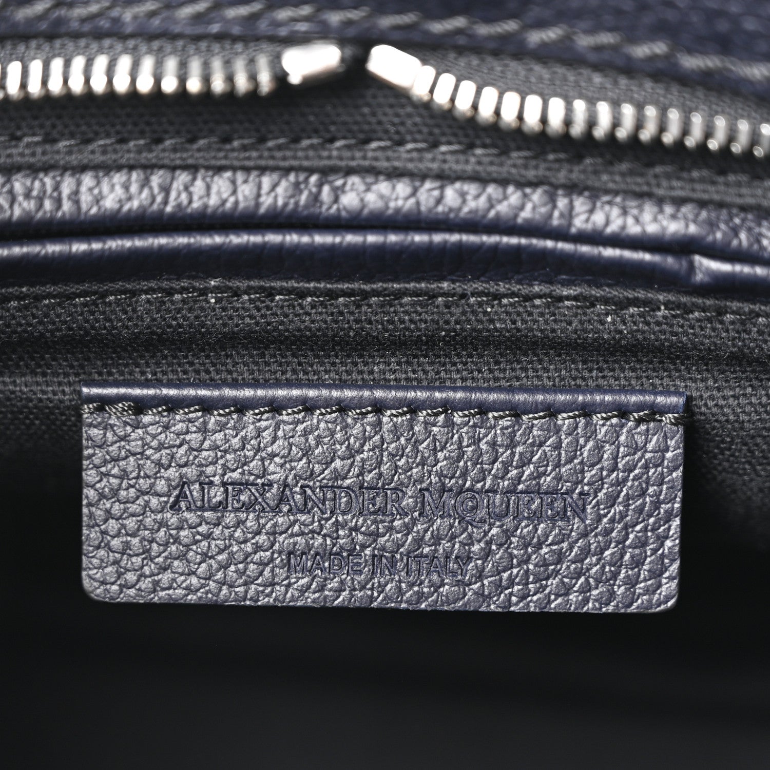 Pebbled Calfskin Small Skull Padlock Zip Around Tote Navy