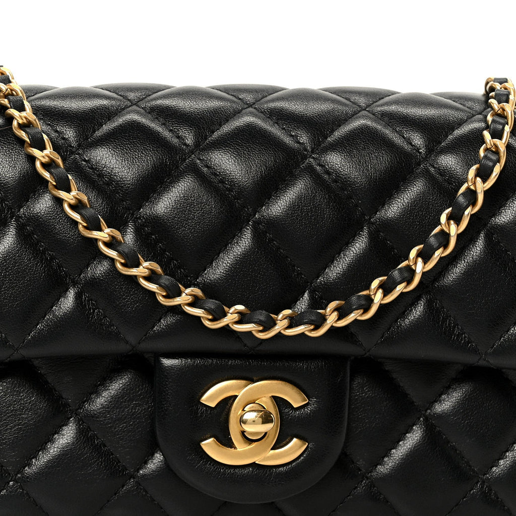 Lambskin Quilted Mini Rectangular Pearl Crush Flap Black