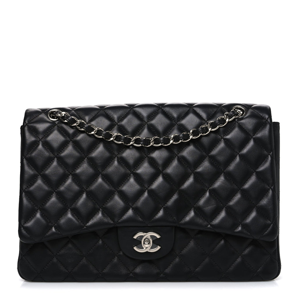 Lambskin Quilted Maxi Single Flap Black