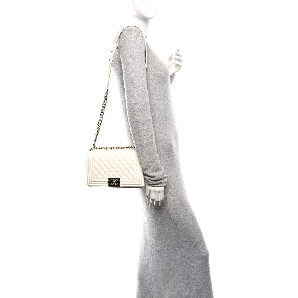 Caviar Quilted Medium Boy Flap White