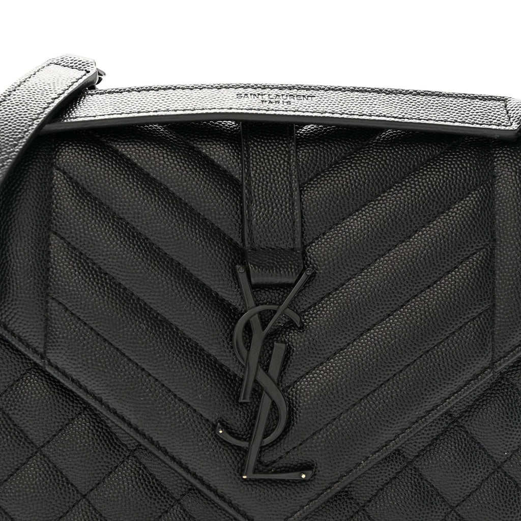 Grain De Poudre Textured Mixed Matelasse Triquilt Medium Monogram Monochrome Satchel Black