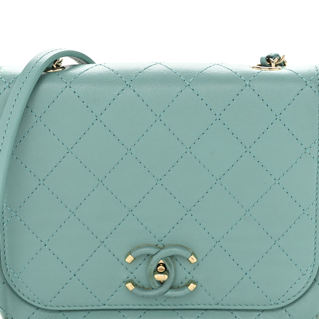 Calfskin Stitched Small Covered CC Flap Bag Green
