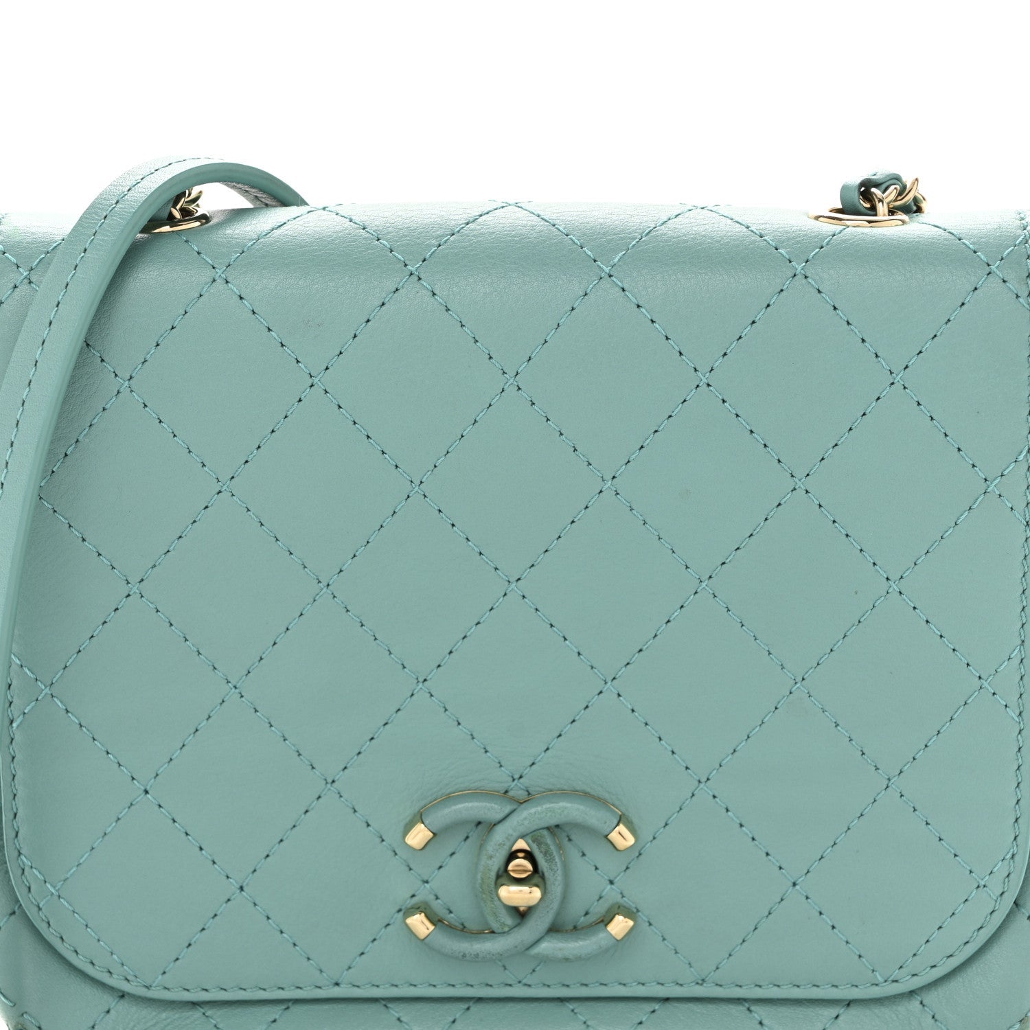 Calfskin Stitched Small Covered CC Flap Bag Green