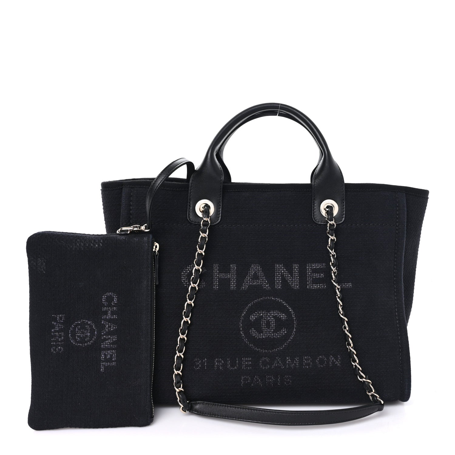 Mixed Fibers Calfskin Small Deauville Tote Black