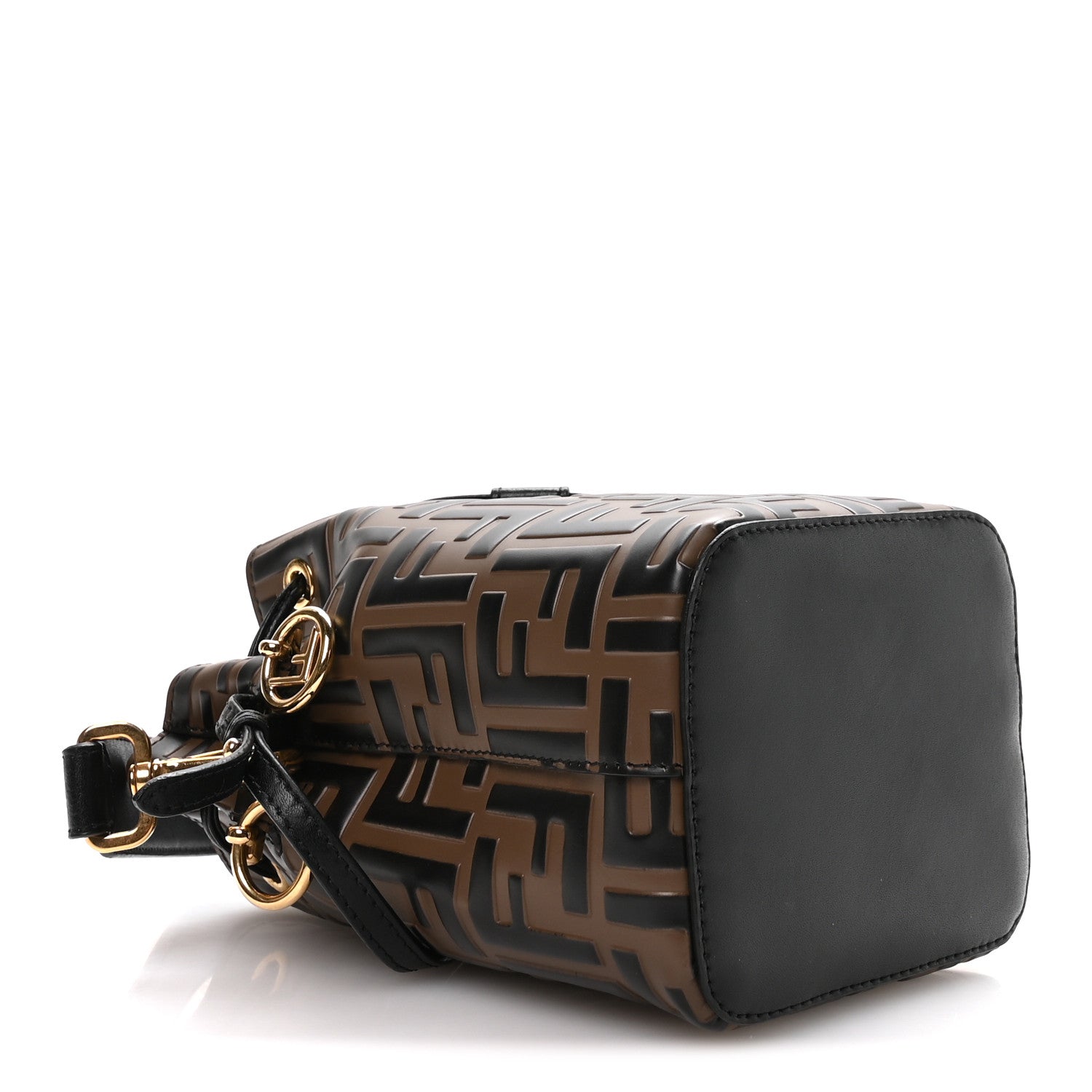 Vitello Liberty F is Fendi Bi-Color FF 1974 Embossed Mini Mon Tresor Bucket Bag Maya Black