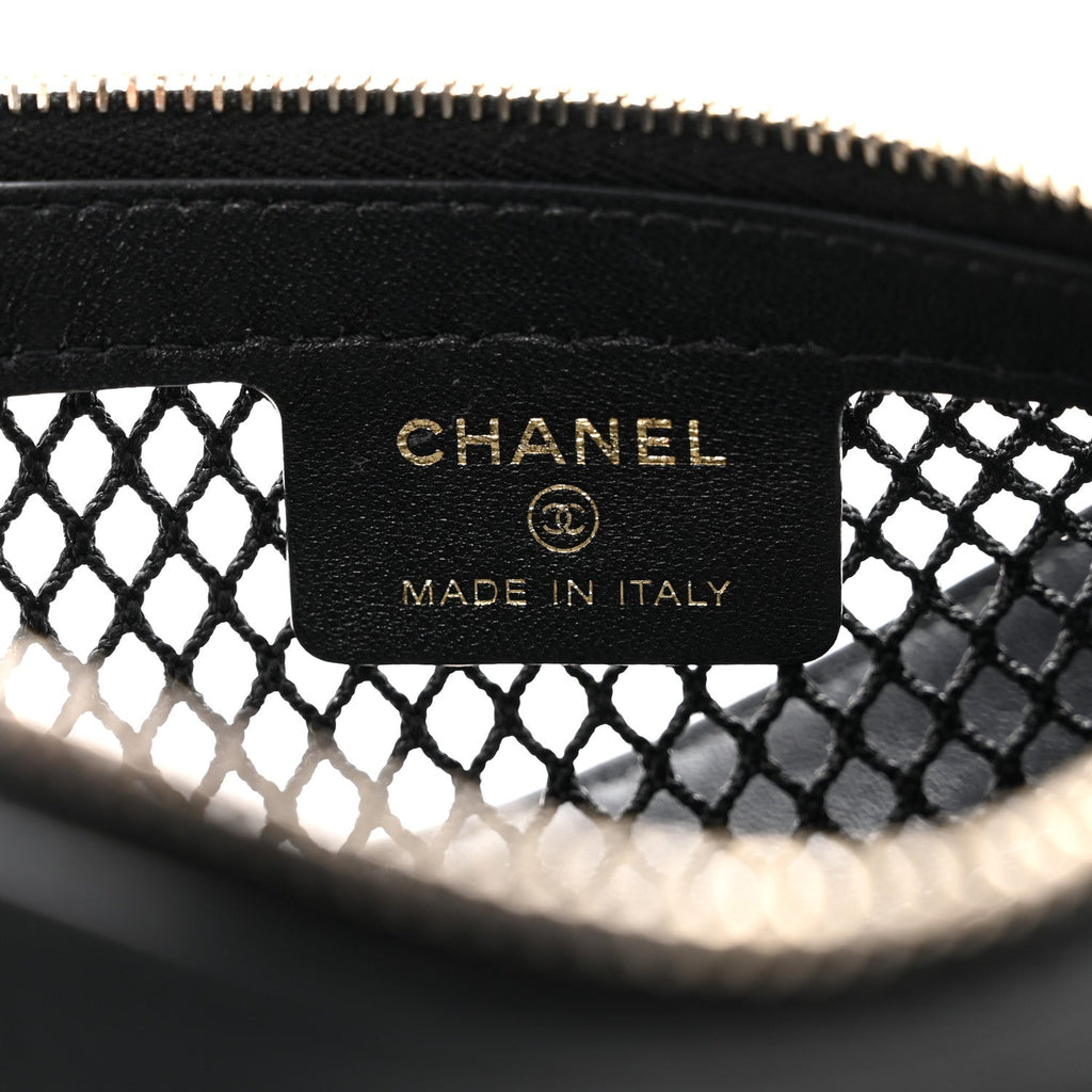 Mesh Shiny Lambskin Chain Hobo Black