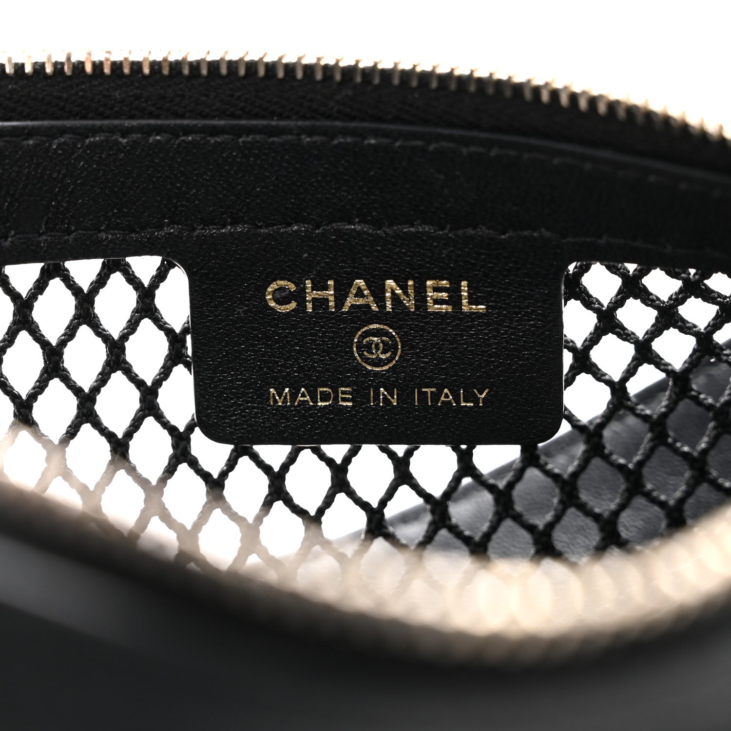 Mesh Shiny Lambskin Chain Hobo Black