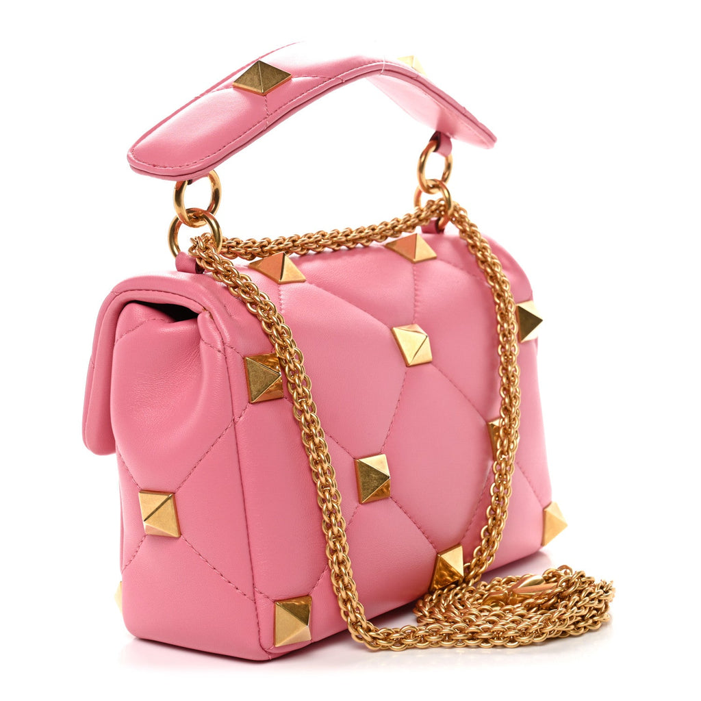 Nappa Medium Roman Stud Shoulder Bag Flamingo Pink