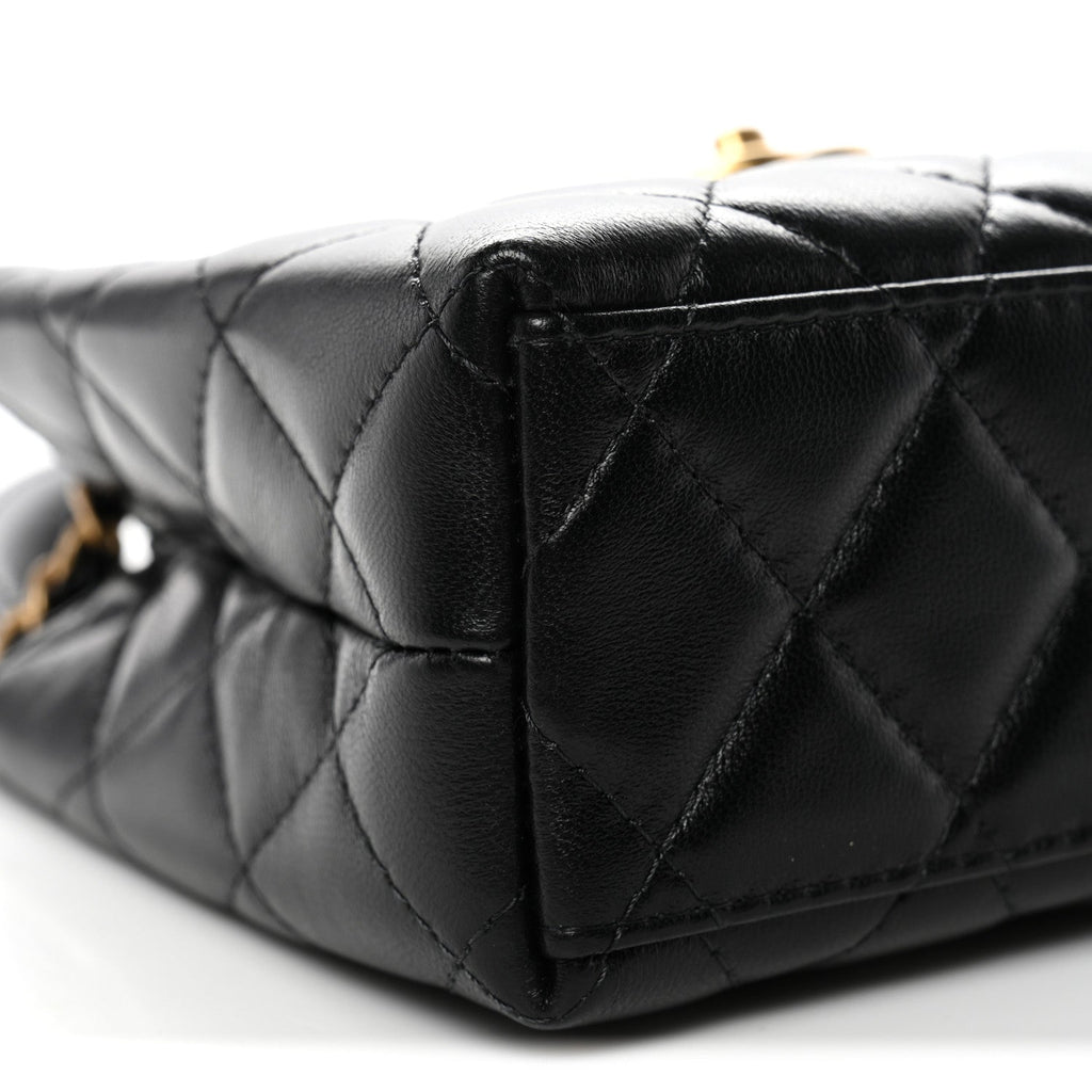 Shiny Aged Calfskin Quilted Nano Kelly Shopper Black