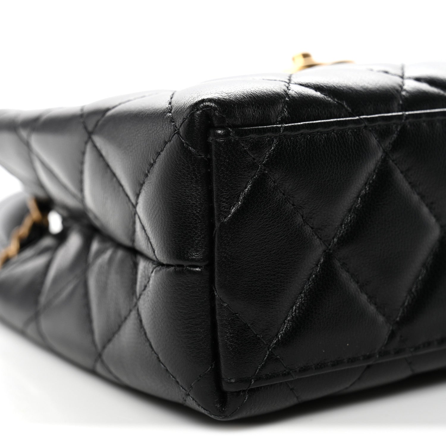 Shiny Aged Calfskin Quilted Nano Kelly Shopper Black
