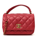 Metallic Calfskin Quilted Top Handle Flap Dark Pink