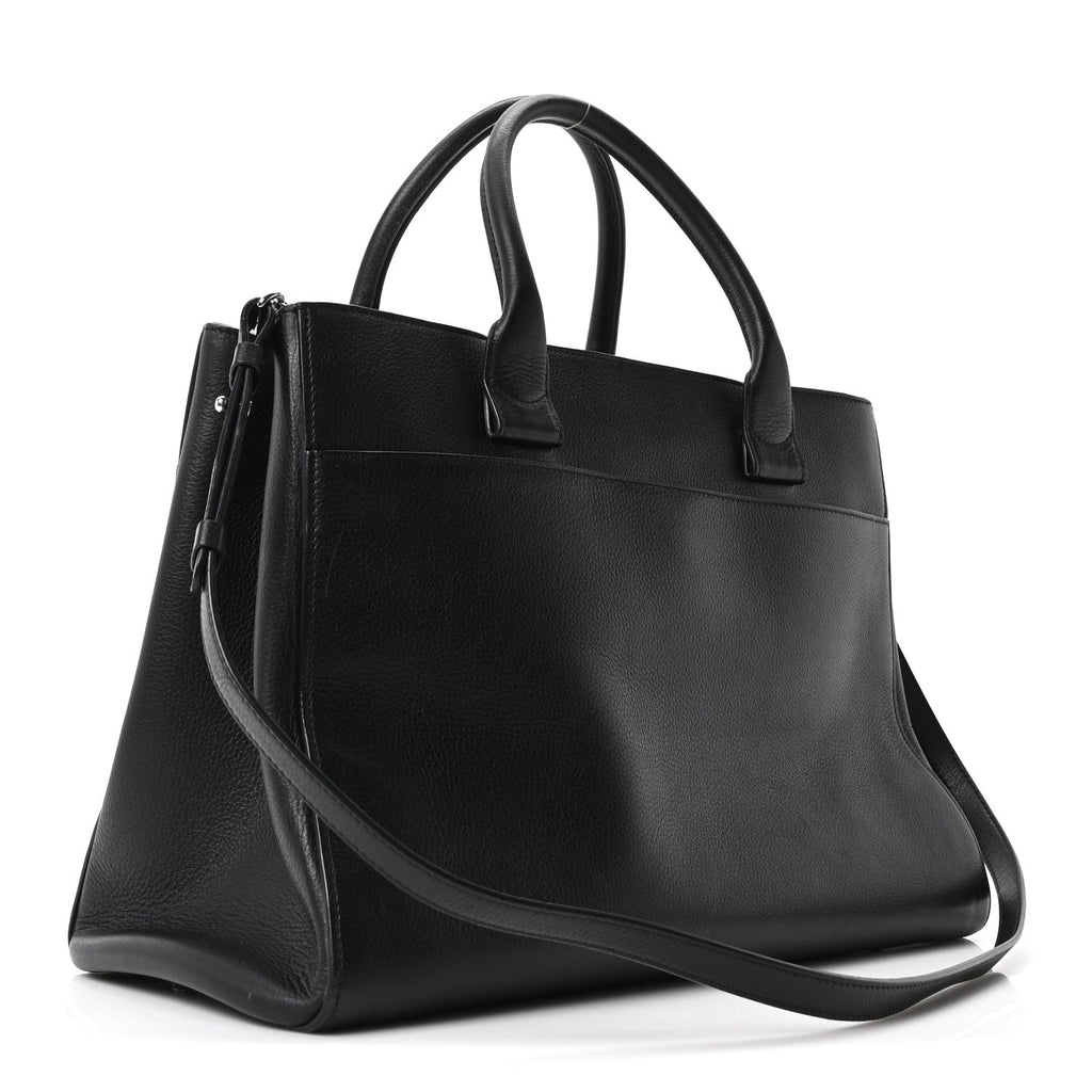 Grained Calfskin Medium Neo Executive Shopper Tote Black