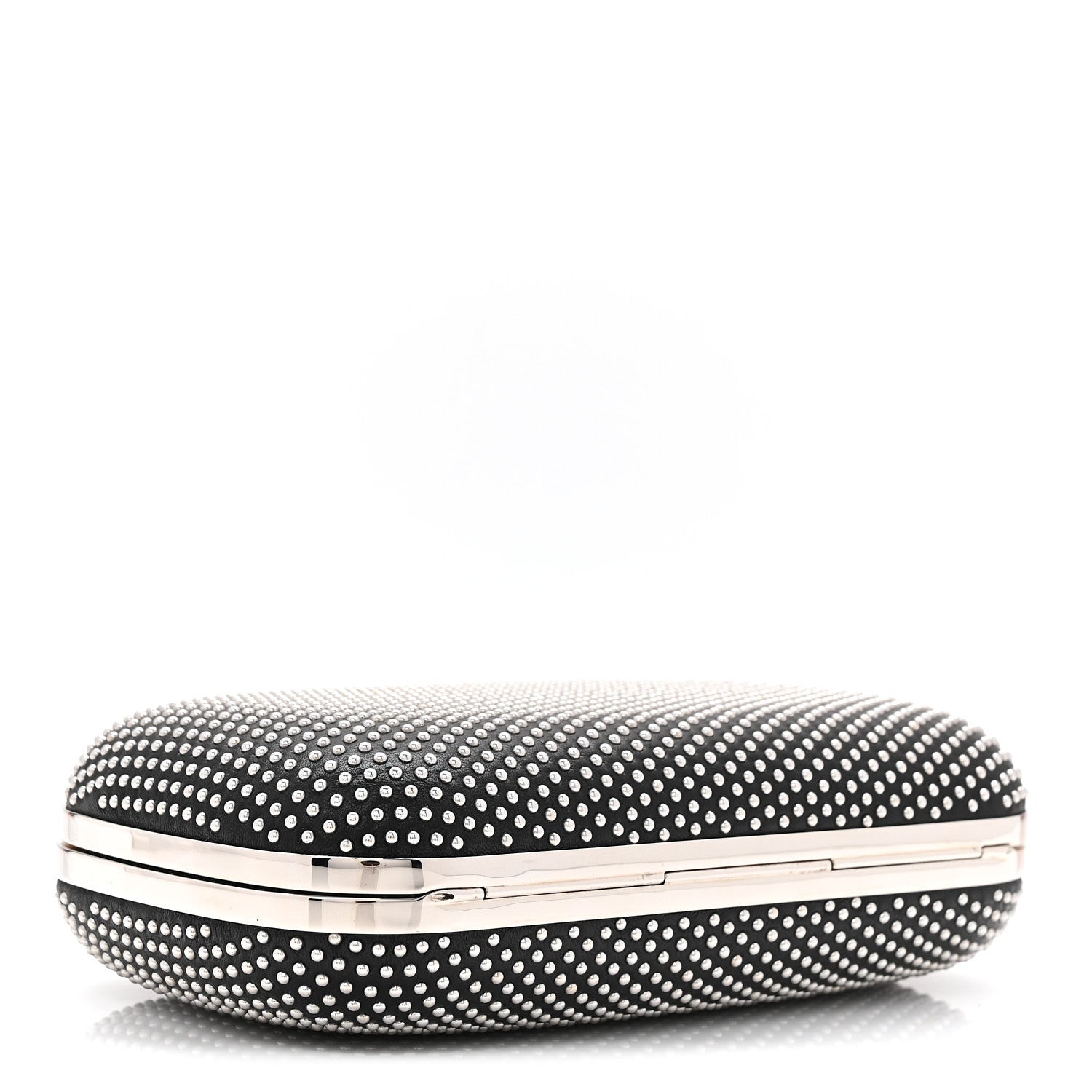 Calfskin Studded Skull Four Ring Knuckle Clutch Black