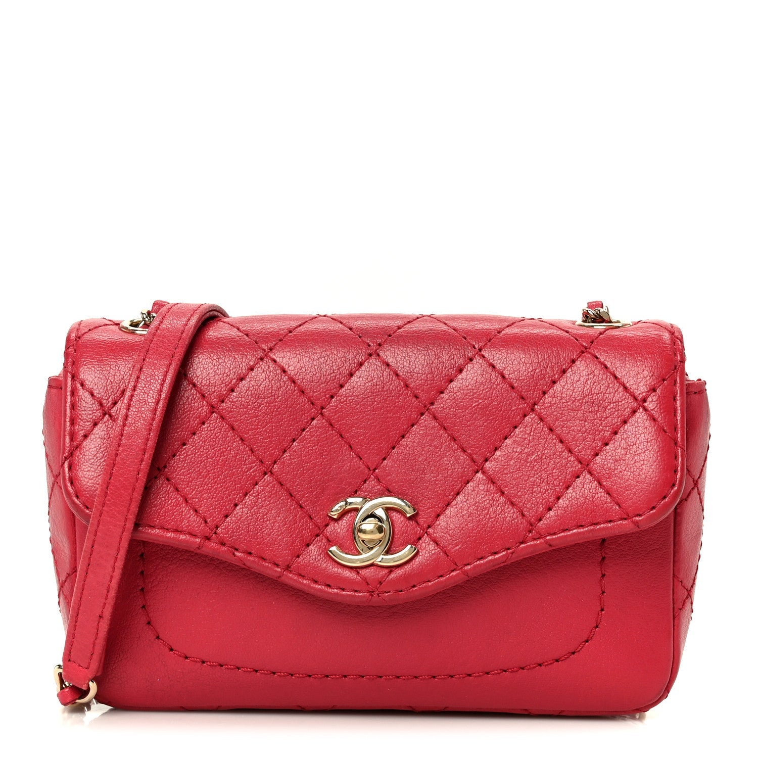 Goatskin Quilted Coco Curve Flap Messenger Flap Red