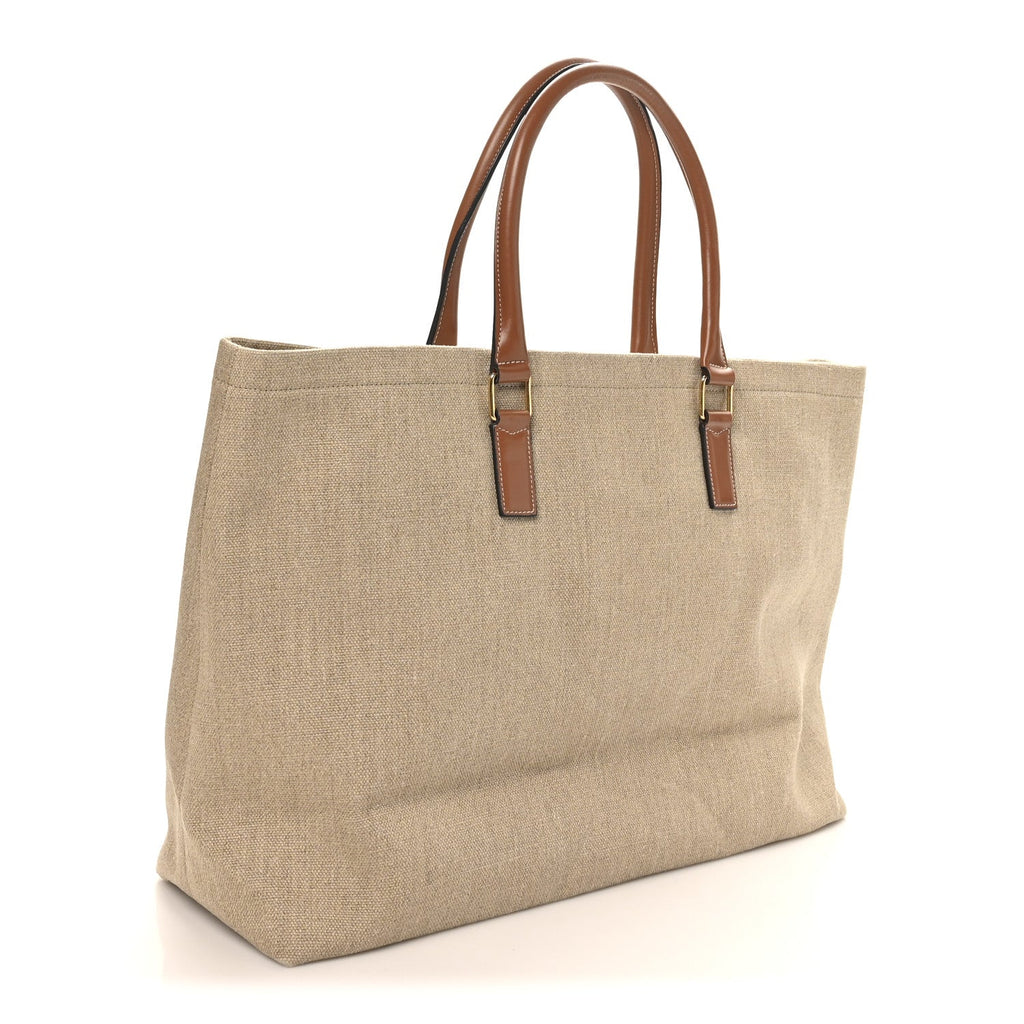Canvas Calfskin Paris Horizontal Cabas Tan
