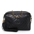 Lambskin Quilted CC Tassel Camera Case Black